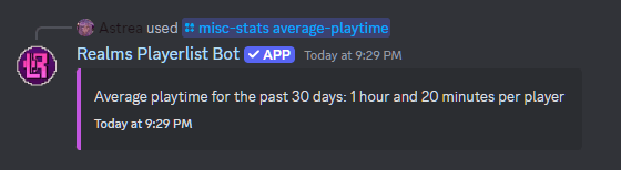 Picture on how /misc-stats average-playtime looks like.