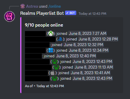 Picture on how /online looks when the toggle is enabled.